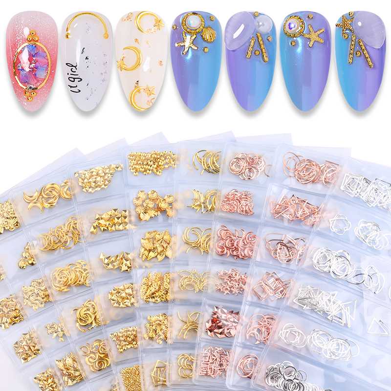 

1 Bag Star Month Hollow Gold Silver Nail Rhinestones Stones Metal Jewelry 3D Nail Art Decoration Manicure Art Designs