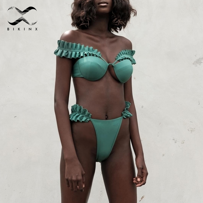 

Bikinx Padded Bra Micro Bikinis 2019 Mujer Bathers Green Ruffle Swimsuit Push Up Sexy Swimwear Women Bathing Suit Swimming Suit Y19072501, White;black