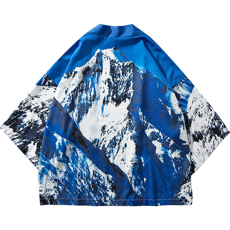 

Januarysnow Harajuku Kimono Jacket Japnese Hip Hop Men Streetwear Jacket Sky Snow Mountain Print 2019 Summer Thin Gown Japan Style Vintage, Multi