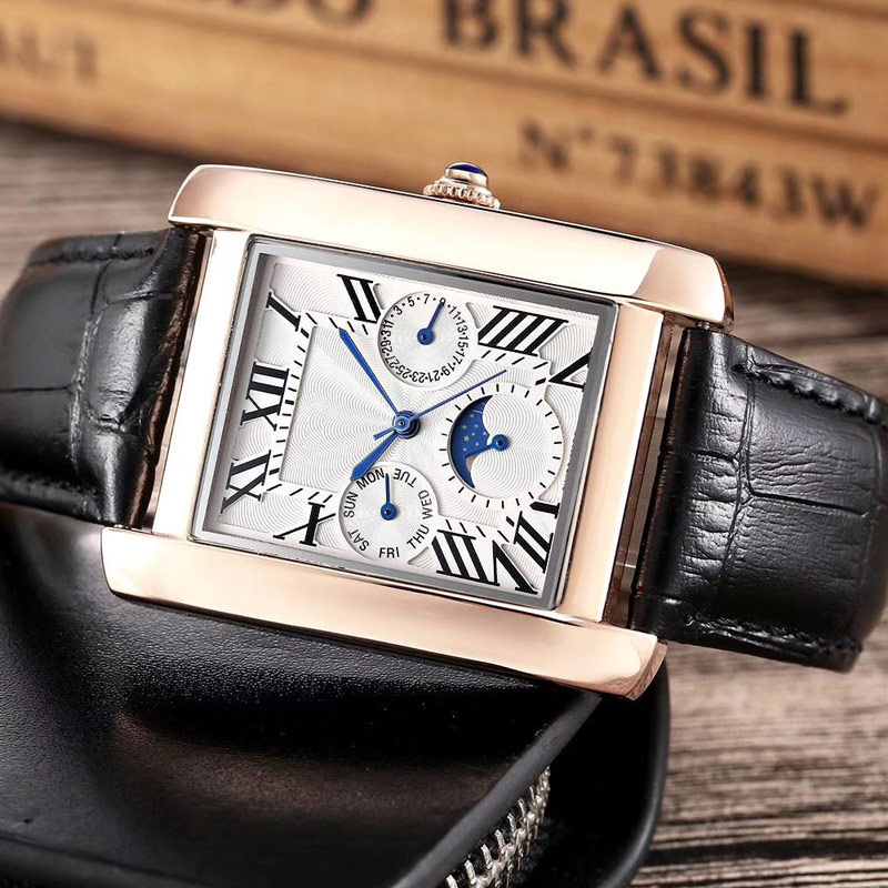 

High quality fashion mens watches All dials work Genuine Leather gold 35mm dial wrist watch for men Valentine Gift Wholesale wristwatches