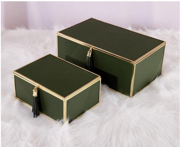Storage Boxes Light luxury American style leather bonded glass jewelry box leathers grain craft gift special decorative Bins-image-518973743