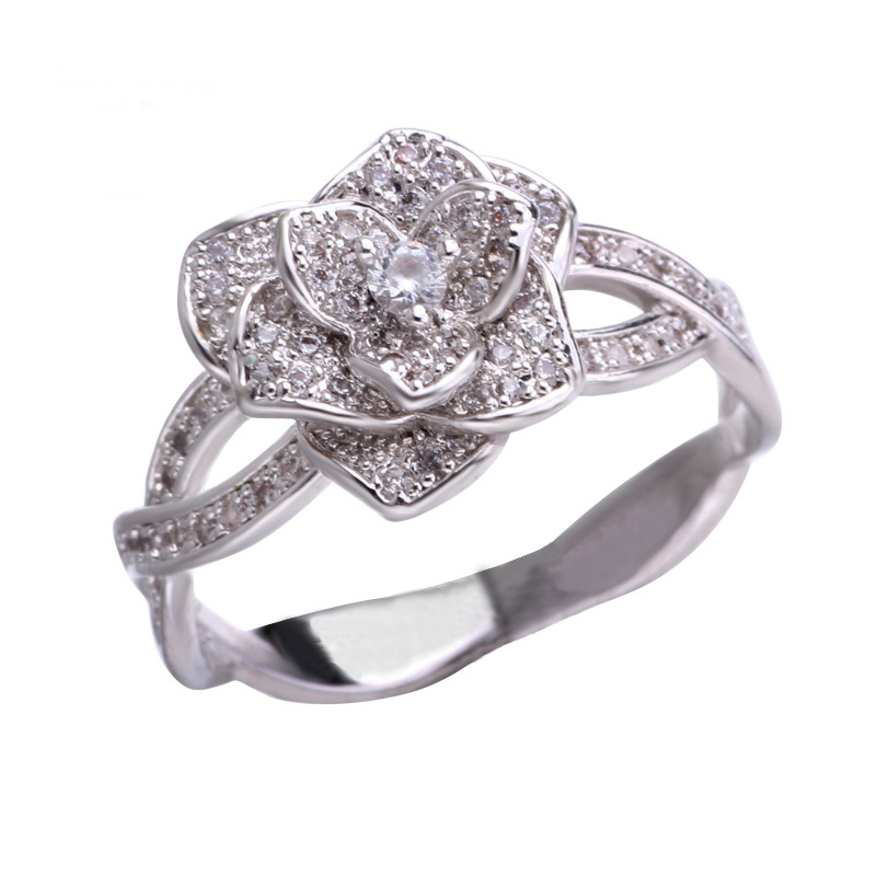 

Luxury Female White Bridal Wedding Ring Set Fashion 925 Sterling Silver Flower crystal Zircon Wedding Ring Engagement Jewelry for Women R074