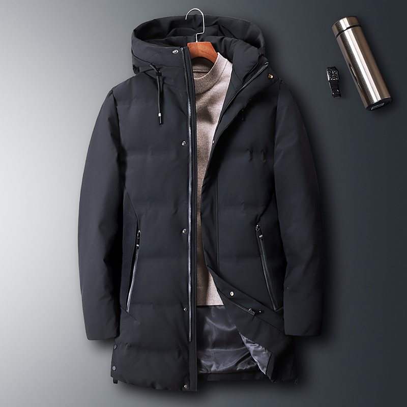 

Long winter jacket men 2019 New warm Windproof Casual Outerwear Duck down Coat Zipper Pockets High Quality Parkas MEN 1915, Black