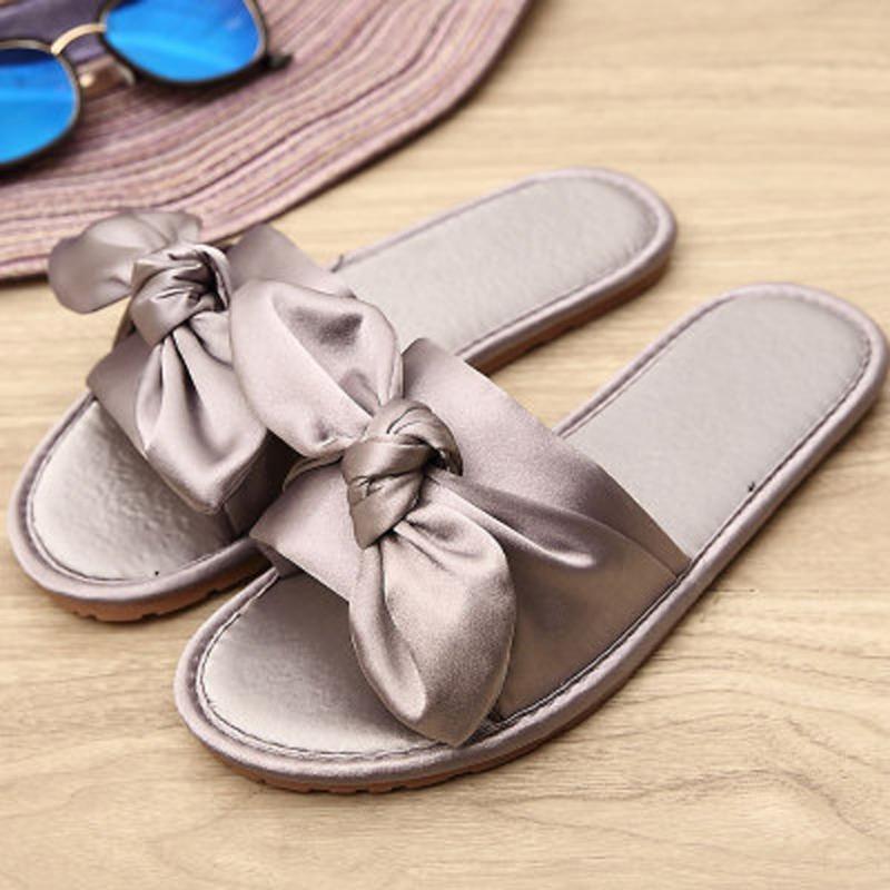 

Women's Slipper Slides Fashion Bowknot Soft Sole Home Bathroom Slippers Beach Sandals Round Toe Summer Shoes Women Sandals, Army green