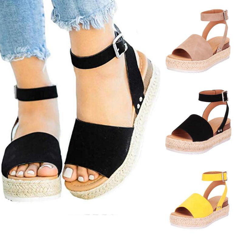 

Shose Women Platform Sandals Women Summer Fashion Sandals Buckle Strap Wedges Retro Peep Toe Sandalias Mujer 2020, Gray