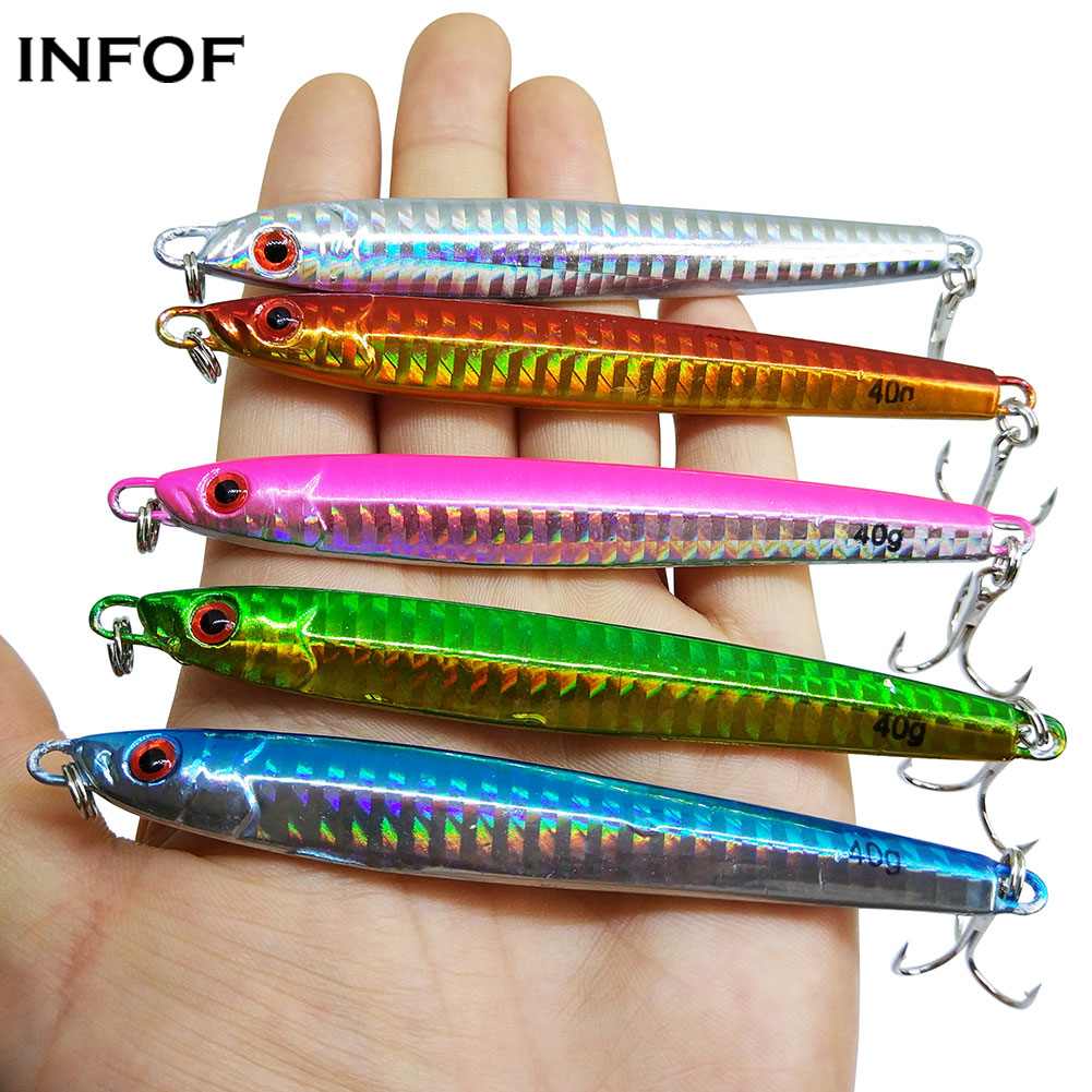 5 Pieces Lead Vertical Jigs Saltwater Jigging Fishing Lure with Treble Hook, Artificial Bait Sinking Lures-image-487515508