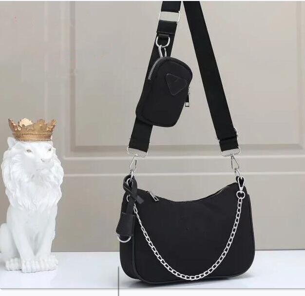 

fashion ladies three-piece shoulder bag ladies chest bag ladies handbag chain handbag purse crossbody bag designer handbag canva, Black