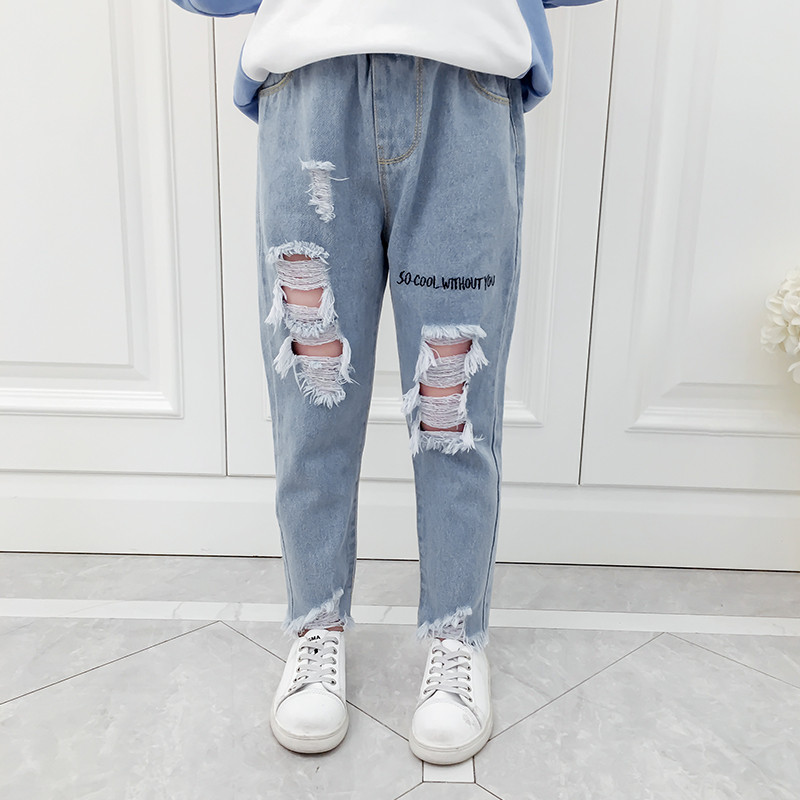 

Girls Hole Jeans Pants 2019 Kids Trousers Autumn Fashion Spring Children Denim Pants Casual Girl Ripped Jeans, Blue
