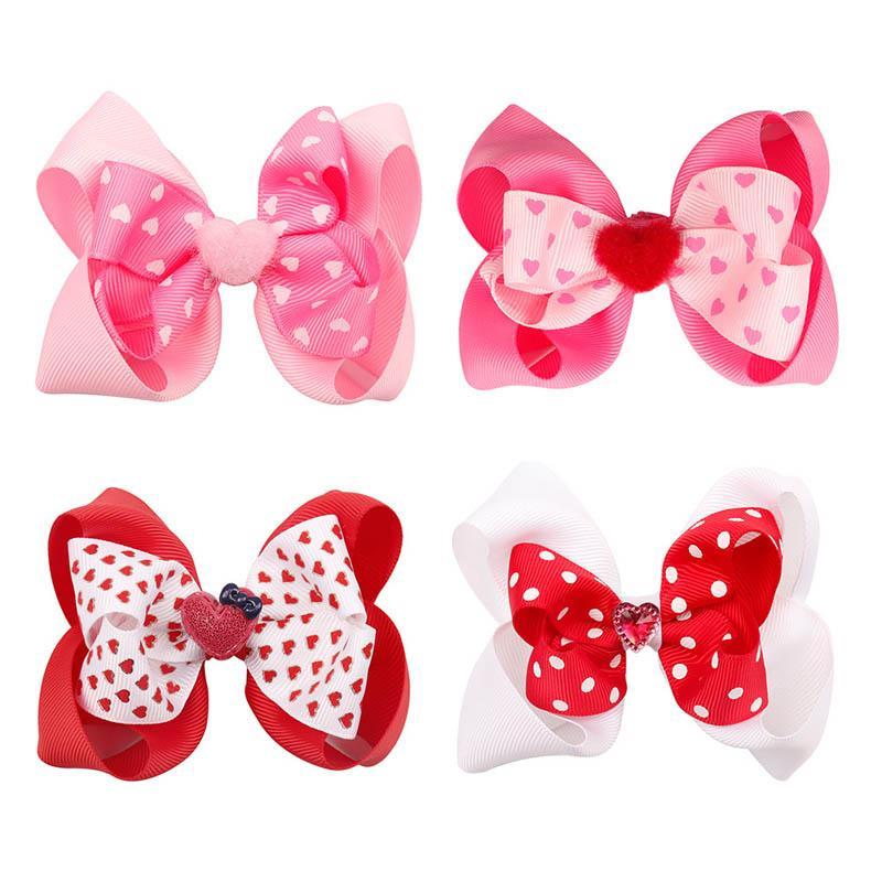 

INS Love double-deck hair bows girls hair clips Valentine's Day party kids barrettes baby BB clip designer hair accessories for girl, Slivery;white