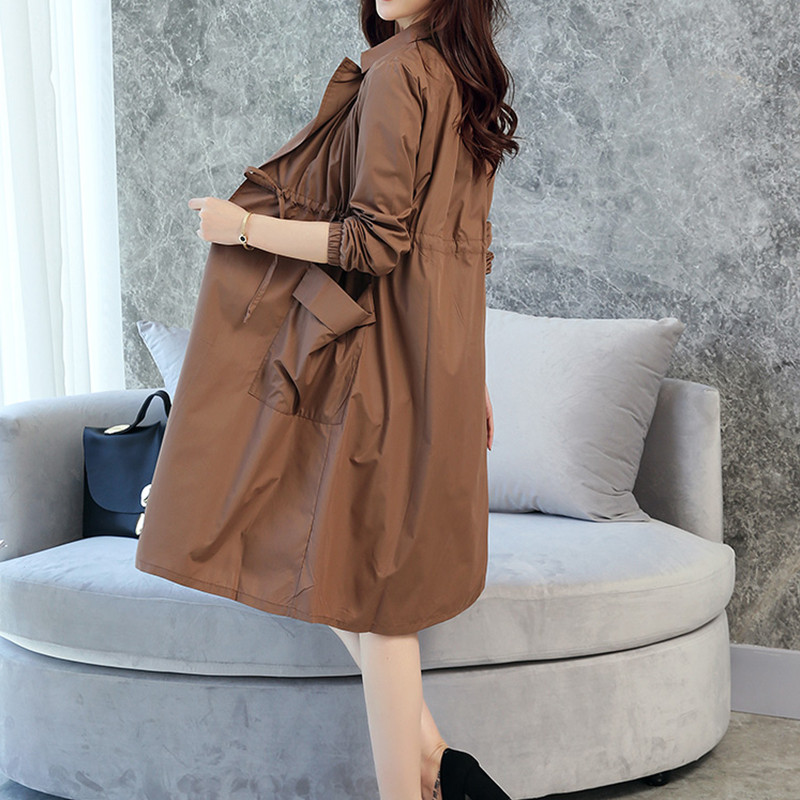

Plus Size 3XL Spring Autumn New Trench Coat Women's Korean Thin Loose Long Windbreaker Vintage Coats Casual Outerwear Female, Brown