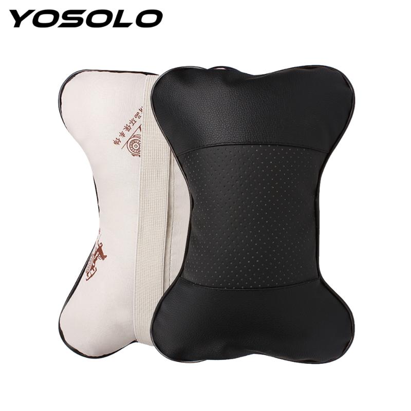 

YOSOLO 1piece Bone Shape Car Neck Pillow Perforating Design PU Leather Car Seat Cover Head Neck Rest Cushion Headrest Pillow