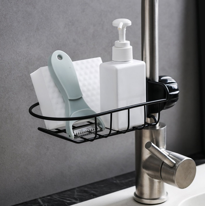 

Stainless Steel Kitchen Faucet Holder Adjustbale Sink Caddy Organizer Soap Brush Dishwashing Liquid Drainer Brush Storage Rack