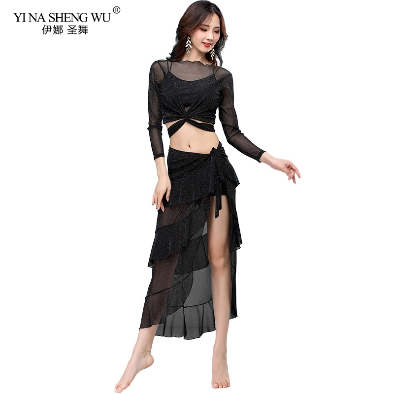 Women Latin Dance Dress Women Ruffle Latin Dance Dress Outfit High Slit Performance Skirt Training Competition Dress Suit Professional Dancewear Costume Set Dancing Dress