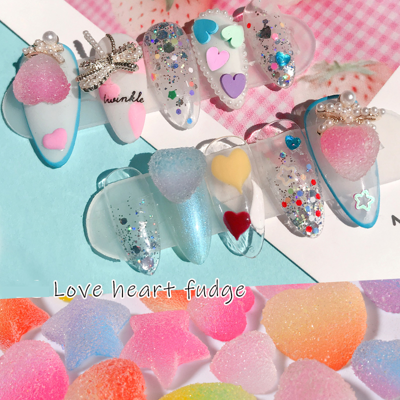 

2-5Pcs/Box Gradient Color Soft Candy Nail Art Jewelry Decoration Heart Star Design Fudge Piece Ornament DIY Manicure Accessories