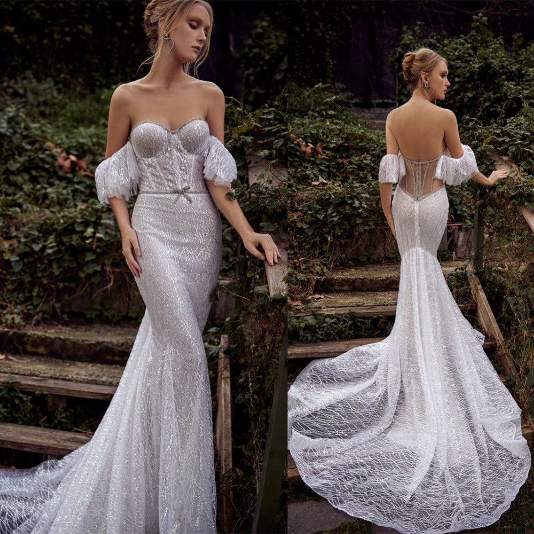 

Julie Vino Mermaid Wedding Dresses Sweetheart Lace Sequins Bridal Gowns 2020 Backless Sweep Train Wedding Dress vestido de novia, Champagne