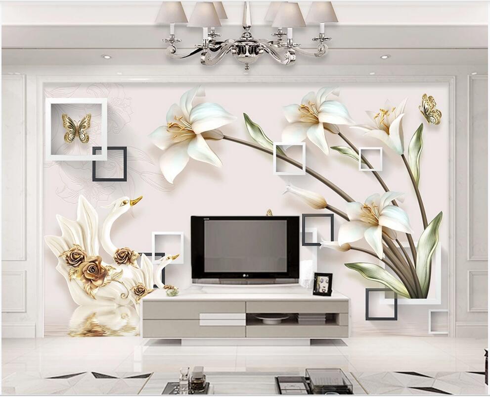 

WDBH 3d wallpaper custom photo modern 3D stereo jewelry lily flower modern minimalist TV background wall wallpaper for walls 3 d, Non-woven