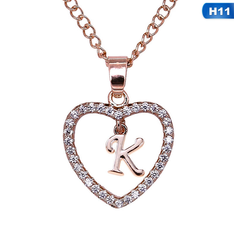 

26 Letters Long Sweater Zircon Chain Pendant Necklace Love Heart Pendants for Women Collier Choker Necklaces Gift