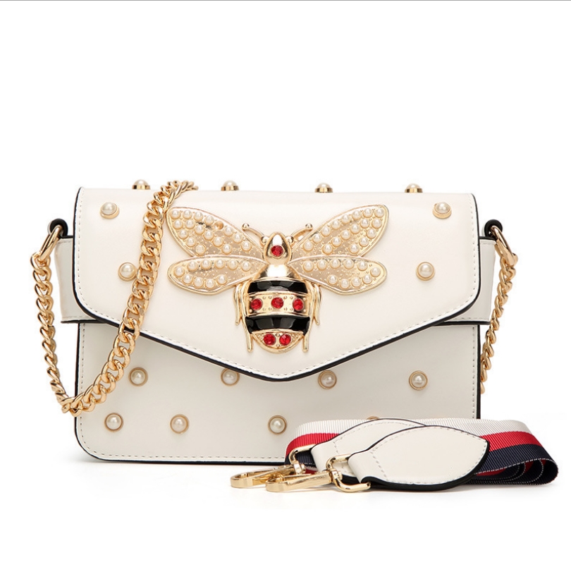 

Designer-Fashion women's bag 2018 new pearl bee bag European wild temperament shoulder slung small bag sweet lady tide, Black