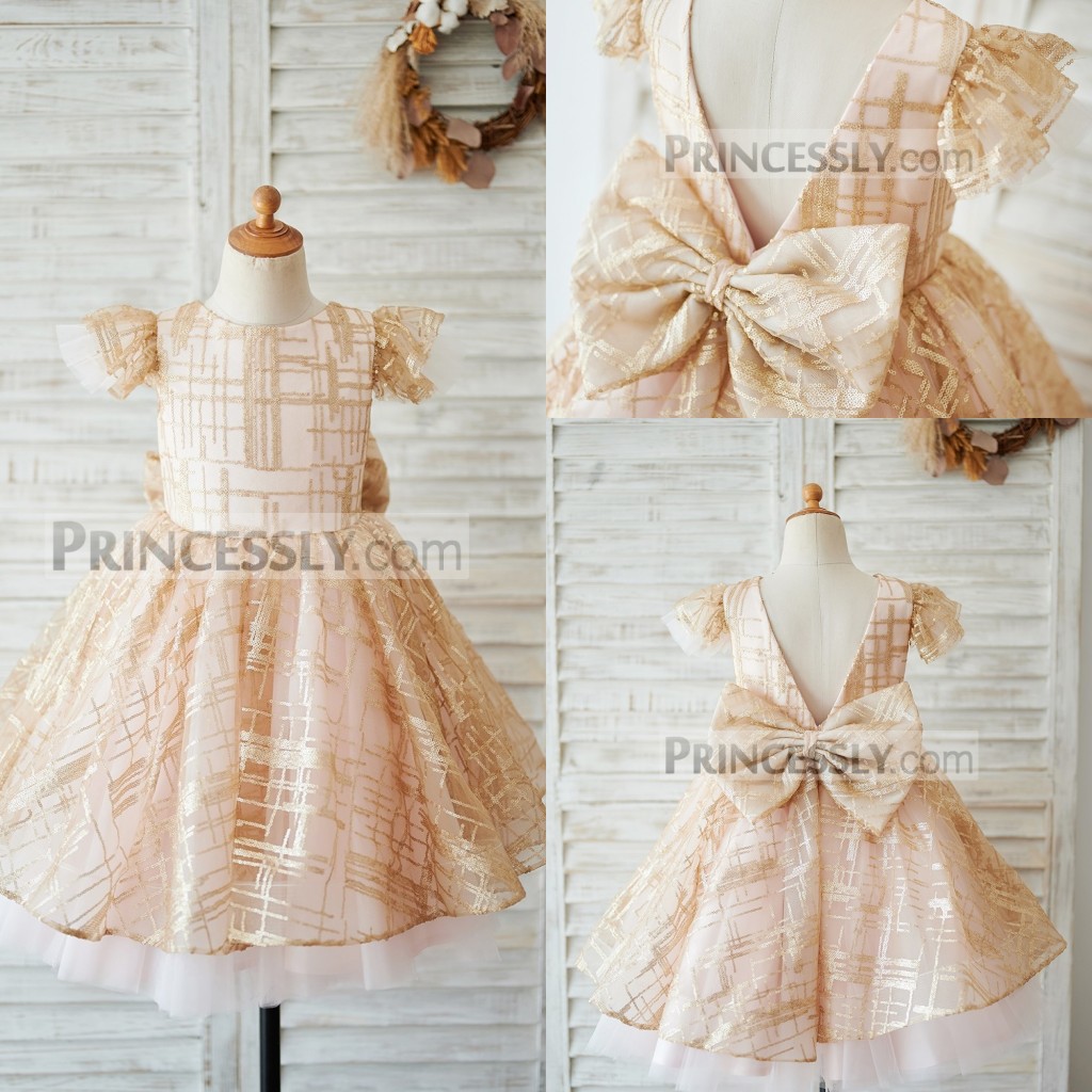 

Lovely Ball GownFlower Girl Dress Short Sleeve Jewel Neck Tulle Sequins Wedding Dress Knee Length Girl's Birthday Part, Fuchsia