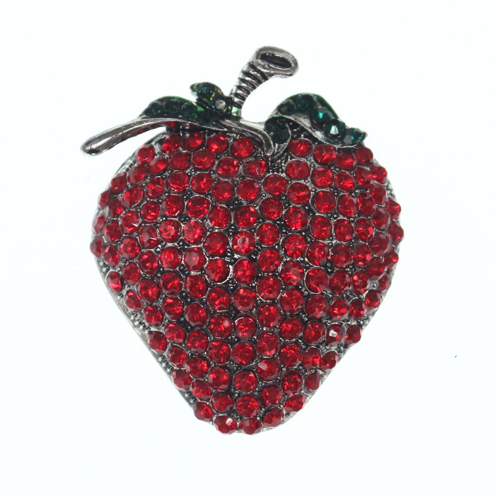 100pcs/lot Cute Red Rhinestone Strawberry Brooch Pin ZInc Alloy Fruit Shape Brooches With Safe Pin-image-452918522