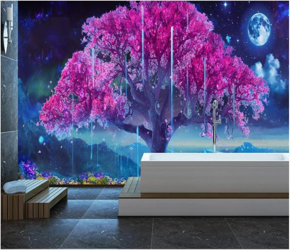 

Custom photo wallpaper 3d murals wallpaper for walls 3 d European fashion pink abstract tree starry background wall papers, As pic