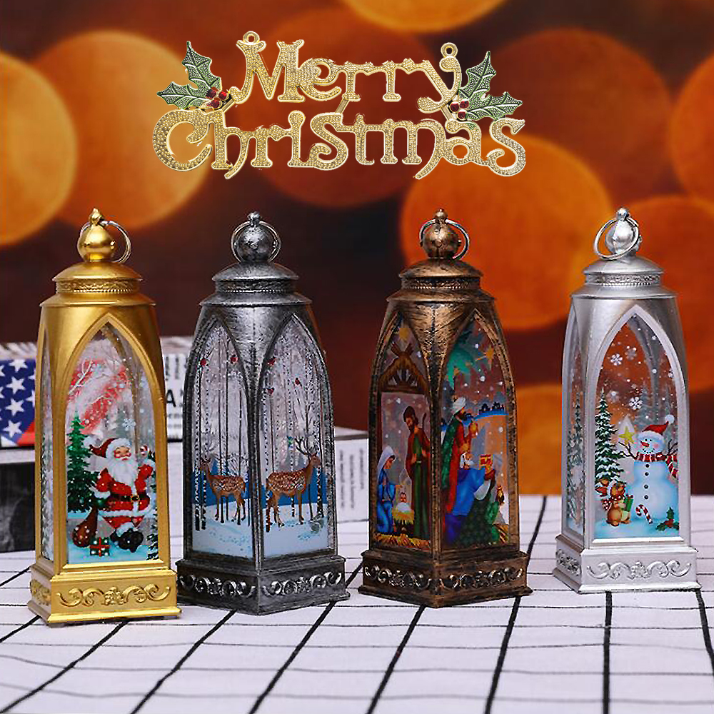 

Vintage Merry Christmas Castle Lantern Fairy Night Lamp Party Festival Handing Decor LED Lantern Party Supplies New Year Gift 3