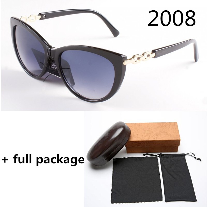 

New 2008 Fashion Designer Sunglasses Metal Chain UV Protection Lady Brand Sun Glasses 3 Colors With Package