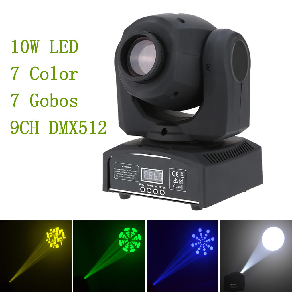 AUCD Mini 10W RGBW LED Gobos Moving Head Stage Light DMX Professional 9/11 Ch Party Disco Show DJ Club Lighting L-10WHL