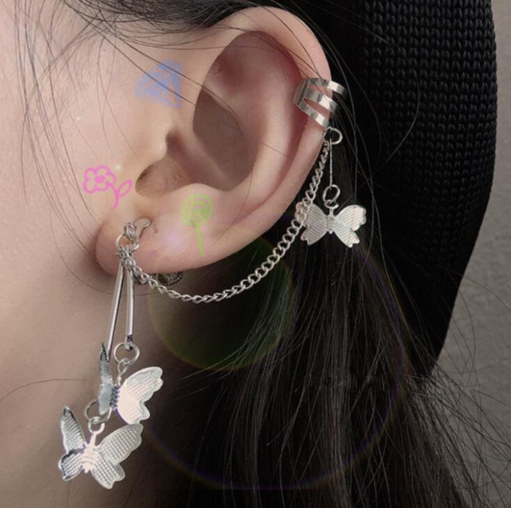 

goth e girl style butterfly hoop earrings chain cool kawaii earrings harajuku accessories aros 90s aesthetic igirl grunge jewelr