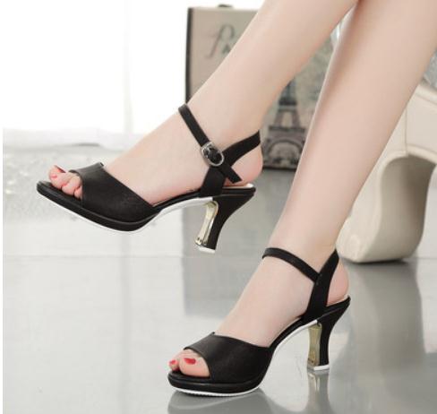 

2019 Women's Sandals in Summer with New style High heel Coarse heel @71, Black