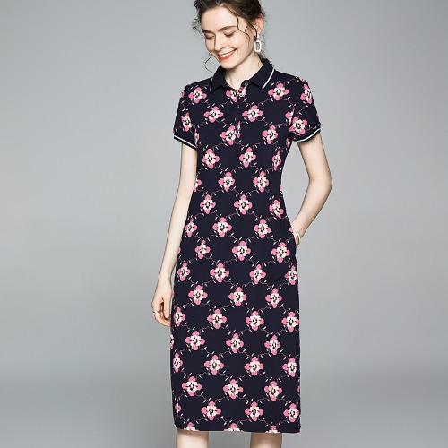 

Women Dresses Summer Turn-down Collar Ladies Dresses Cotton Tshirt Dress Elegant Female Loose Lady Plus Size, Xaq541