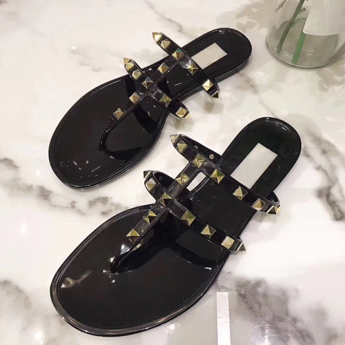 

New Summer Women Flip Flops Slippers Flat Sandals Bow Rivet Fashion Pvc Crystal Beach Shoes 35-40, Black