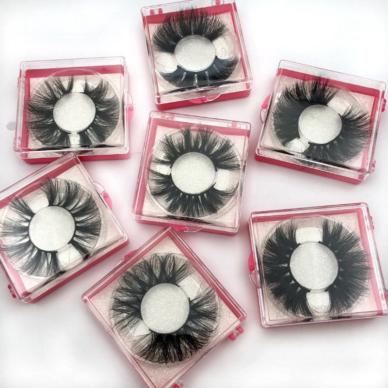 

Wholesale 25mm lashes Square Box 3D Real Mink Eyelashes Natural Makeup Criss-cross Wispies Fluffy Eyelashes Extension