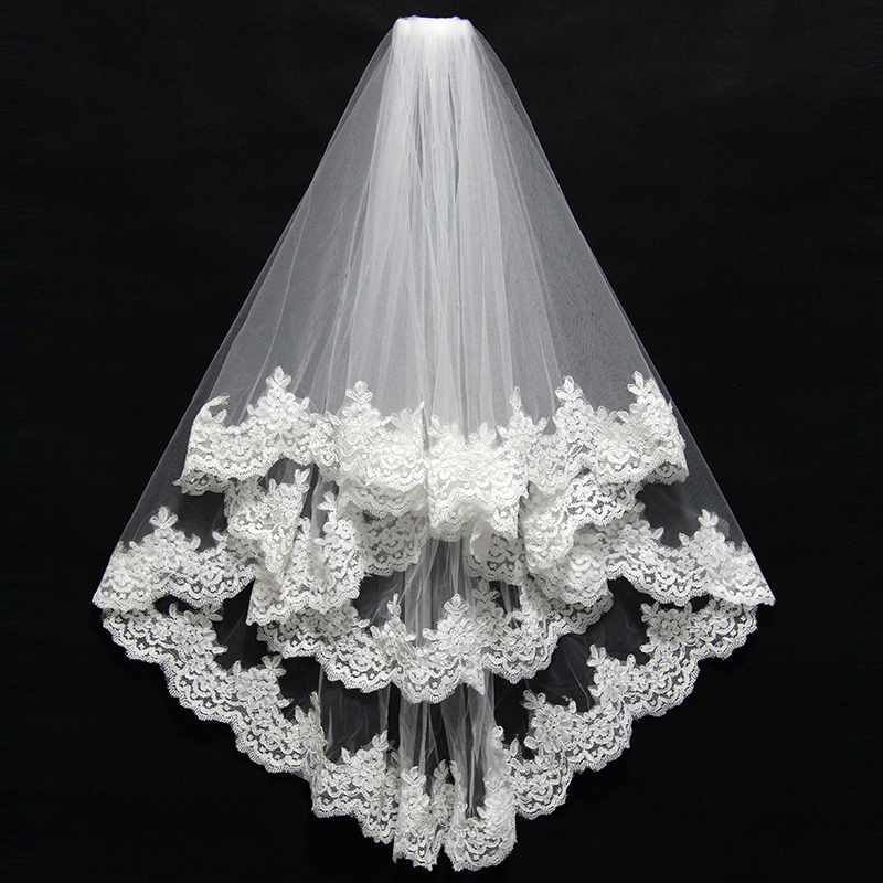

Short 2 Layer High Quality Wholesale wedding veils Lace Edge wedding accessories bridal veil velos de novia, Black