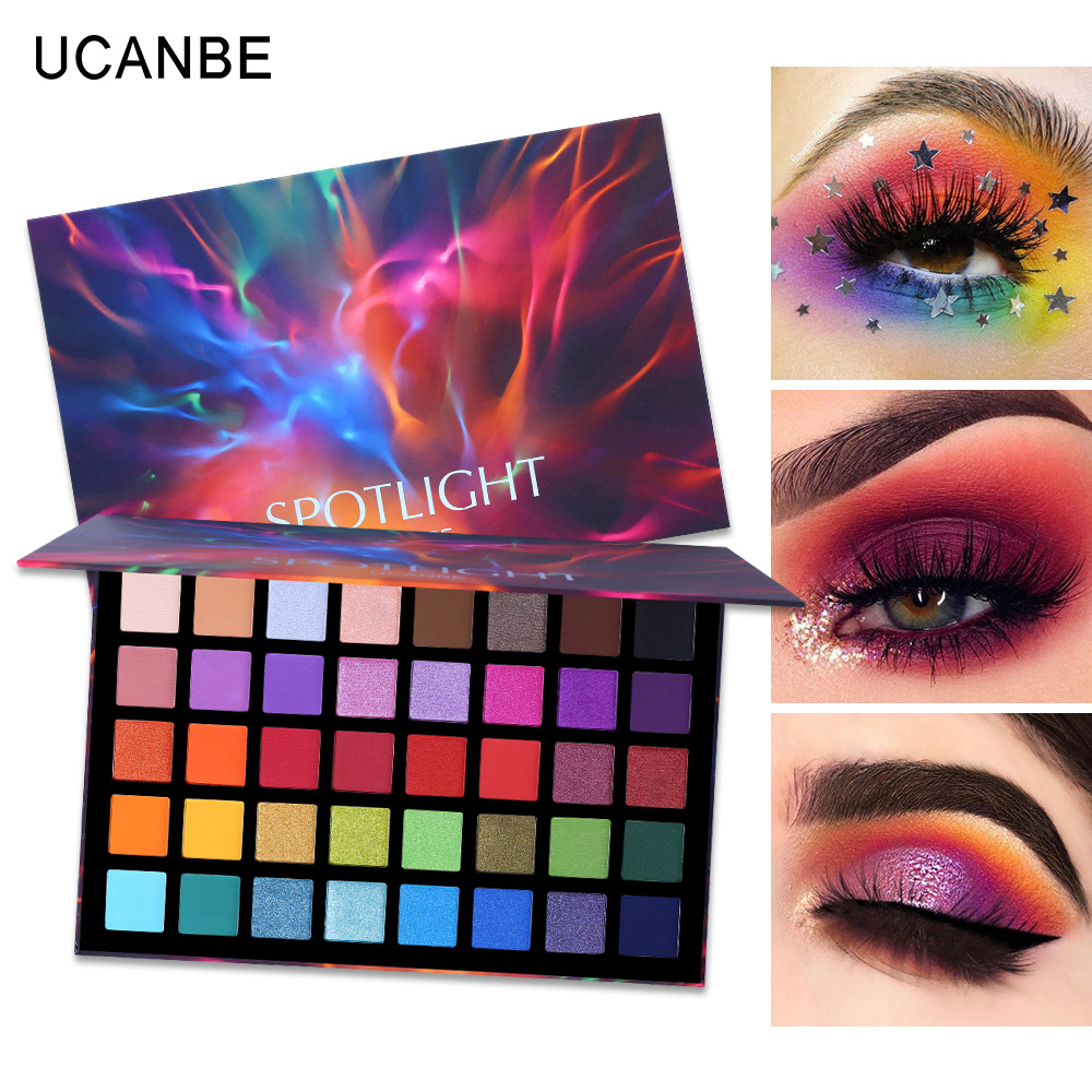 

UCANBE Spotlight 40 Colors Eye Shadow Palette Colorful Artist Shimmer Glitter Matte Pigmented Powder Pressed Eyeshadow Makeup Kit, Picture color