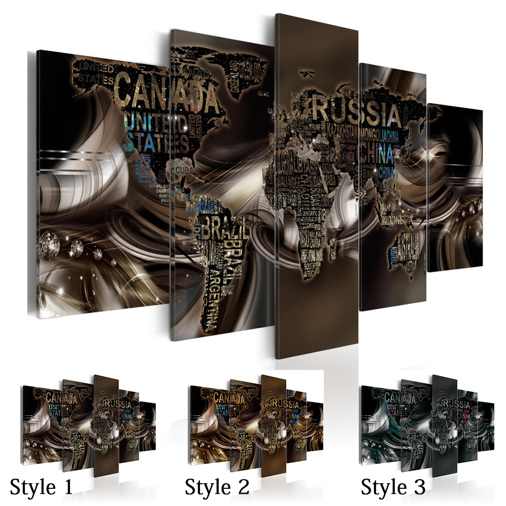 

Fashion Wall Art Canvas Painting 5 Pieces Brown Diamond Abstract Letter Word Map Modern Home Decoration,Choose Color And Size No Frame