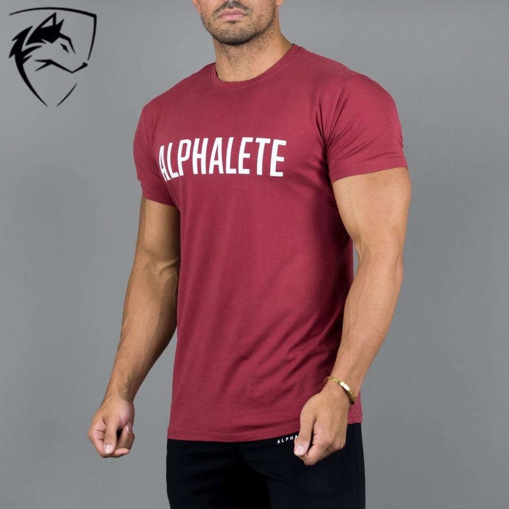 

New Bodybuilding and Fitness Mens Short Sleeve Cotton T-shirt Gyms ALPHALETE Print Shirt Men Muscle Tights Fitness T-shirts, Black