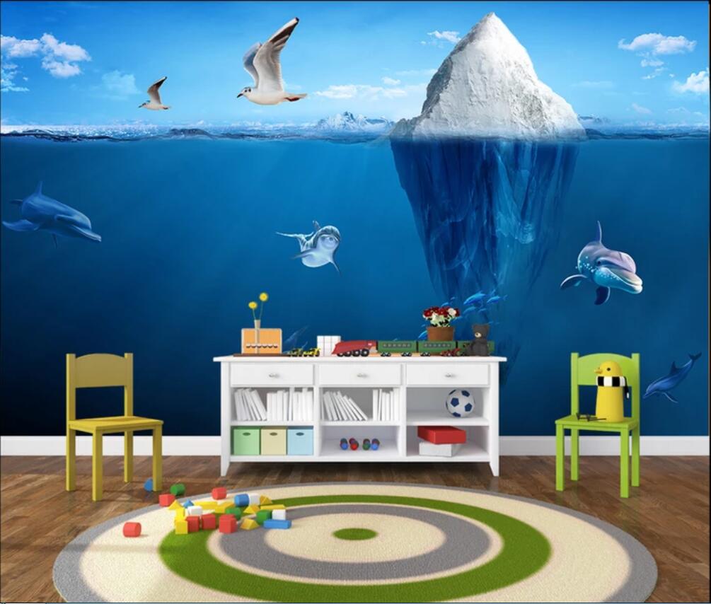 

3d room wallpaper custom photo mural Blue icy three-dimensional iceberg Nordic style decorative painting bedside wallpaper for walls 3 d, Non-woven fabric