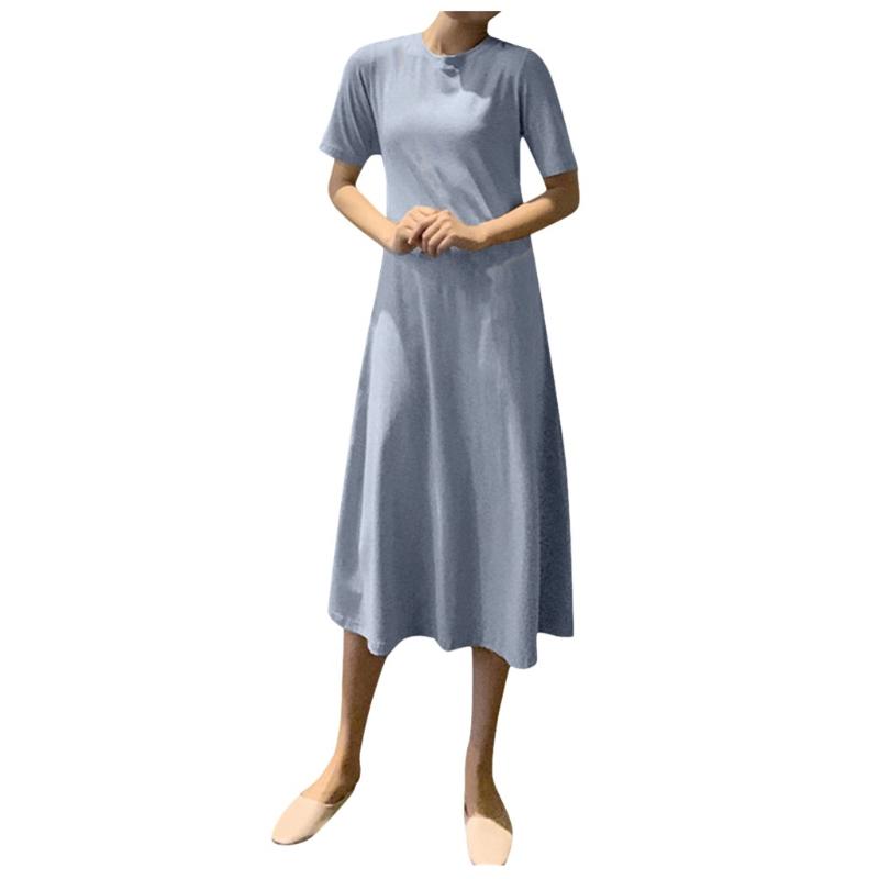 

SAGACE Summer dress Women O-Neck Short Sleeve Solid beach dresses and tunics Casual A-line Long Dress beach vestidos de verano