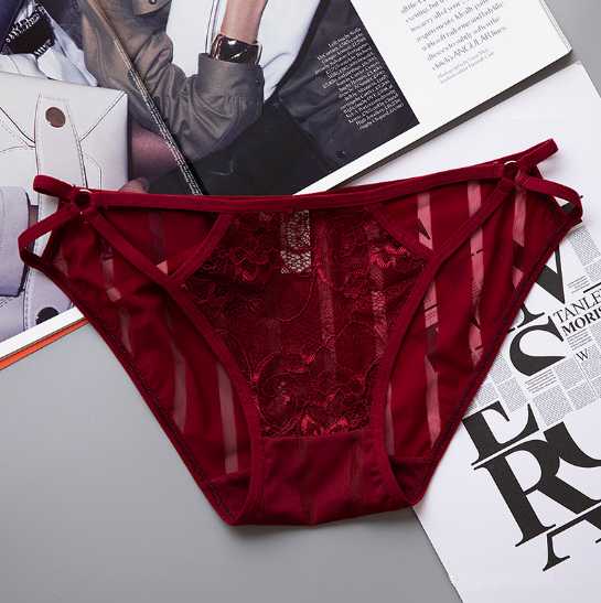 

New Seamless Women's Briefs Transparent Lace Panties Sexy Women Underwear Hollow Out Sexy Intimates Lingerie Hot Sale, Wine red