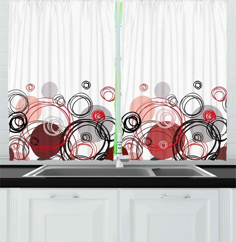 

Abstract Kitchen Curtains Horizontal Stripe Design and Geometric Circles Rounded Shapes Art Illustration Window Drapes, As pic