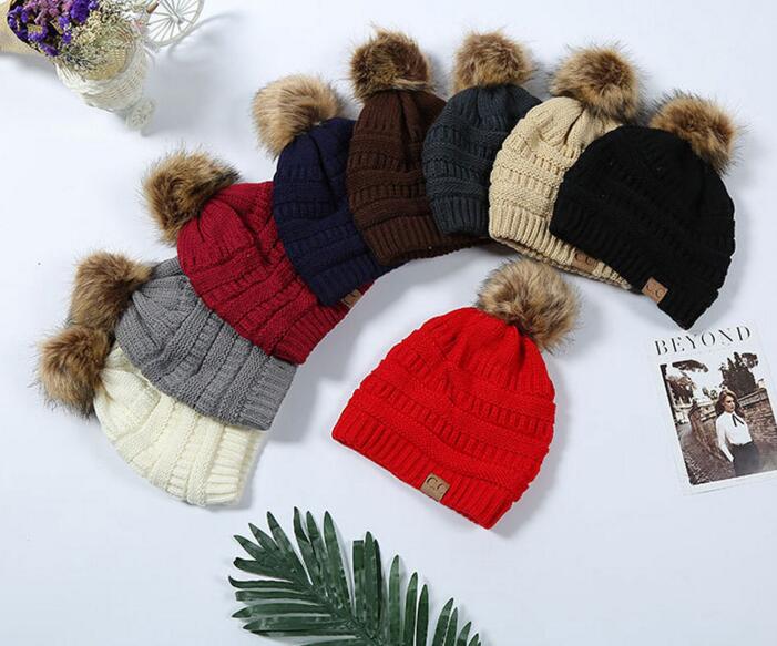

Multi-Color Parents Kids caps Family Match Hats Kidscourful Hats Knitted Fashion Trendy Beanie Winter Over sized Chunky Skull Caps Soft, Kids 12 colors
