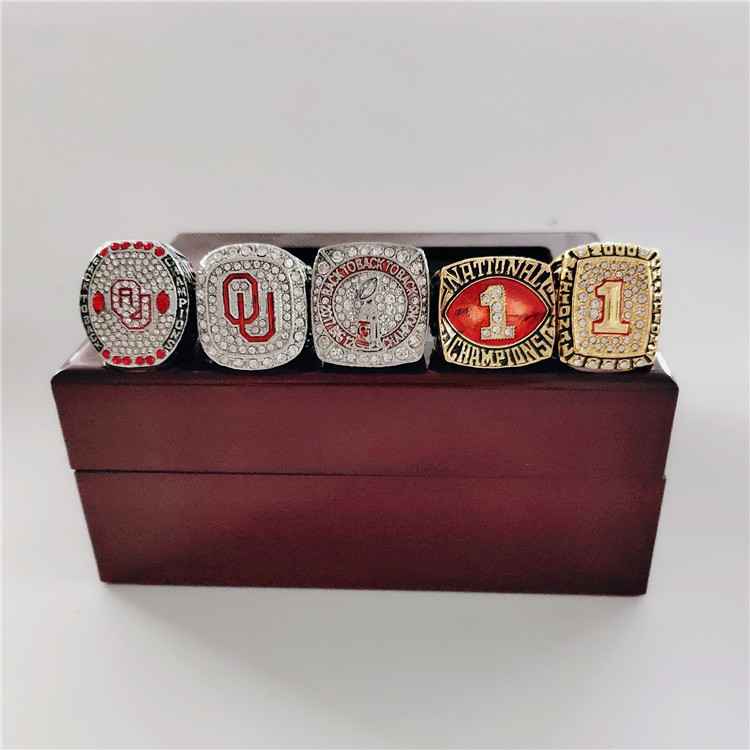 

2019 Wholesale 4pcs Oklahoma Sooners champion championship fashion ring leather Bag Parts & Accessories