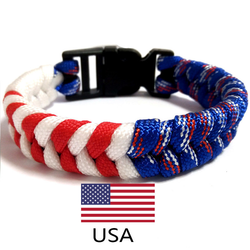 

20pc/lot American Usa Flag Charm Paracord Survival Bracelet Sports Red White Hand-made Bracelets & Bangles For Men Women Jewelry