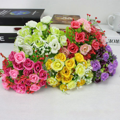 

21Pcs Artificial Rose Flowers Silk Flower Home Party Wedding Decoration Bouquet Pink Rose Red Purple