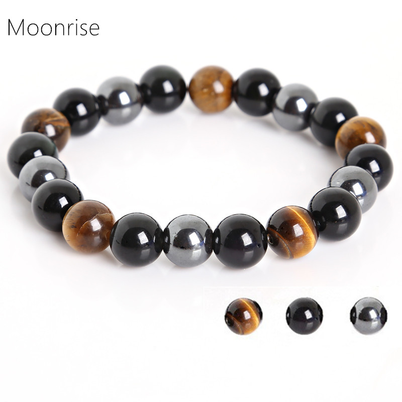 

Beaded, Strands 8 10mm Tiger Eye & Hematite Black Obsidian Natural Energy Stone Bracelet Bangle Healing Power Men Woman Bracelets HK057