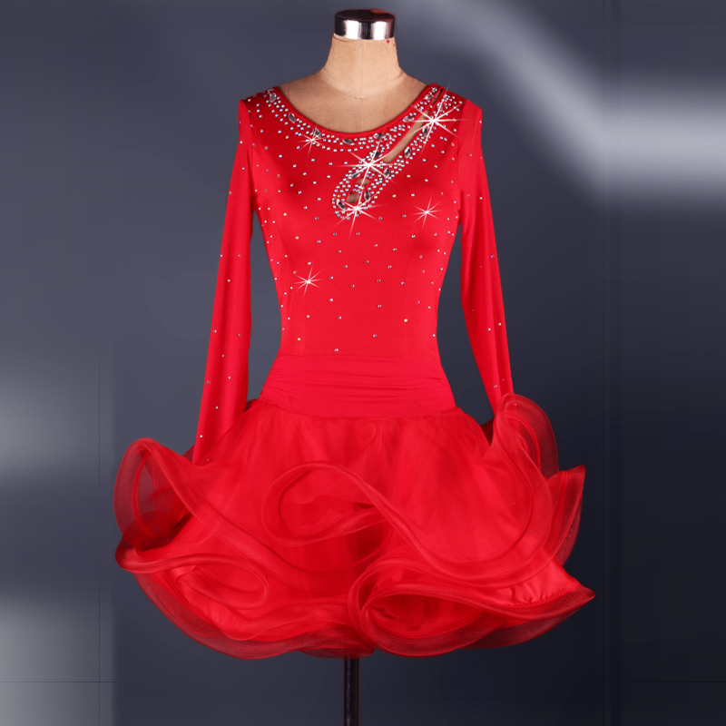 

Latin Dance Dress Performance Outfit Gatsby Dress Adults Salsa Rumba Long Sleeve Latin Dancewear Kids Dresses For Girls, Black