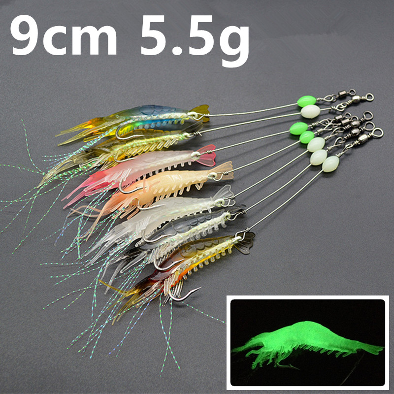 

7 Color 9cm 5.5g Luminous Shrimp Hook Fishing Hooks Fishhooks Soft Baits & Lures Pesca Fishing Tackle Accessories c-033
