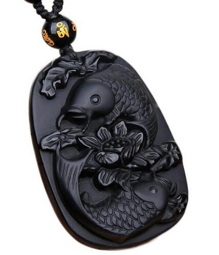 granos Collar De Cruz China Natural Tallado Negro Obsidiana Suerte Colgantes