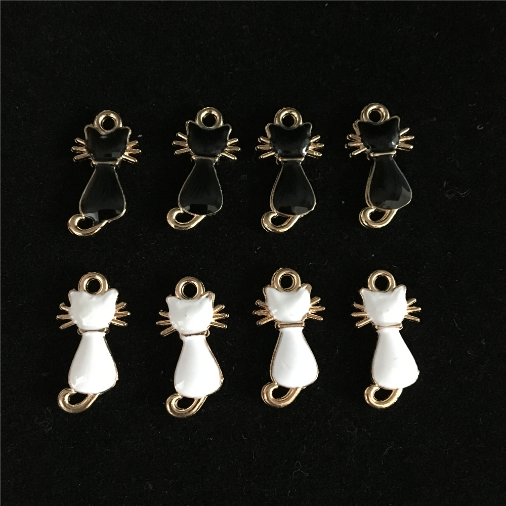 10Pcs Cute Enamel Round Branch Cat Charm Pendant DIY Bracelet Necklace Jewelry